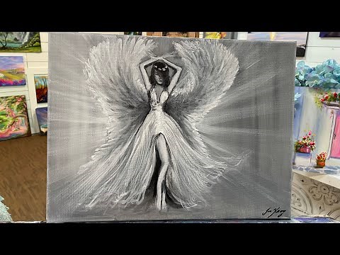 How To Paint An Angel in Black and White | Acrylic tutorial