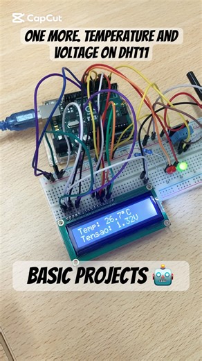 Arduino shows temp & voltage on LCD. Red LED lights up if overheating! 🌡️⚠️ #arduino #fypage #esp32