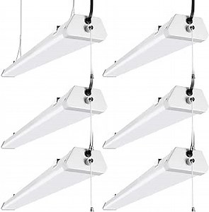 bulbeats LED Utility Shop Light 4ft, Surface & Suspension Mount, 9600 Lumens Super Bright 80W 5000K Daylight LED Garage Lights Fixture with Pull Chain and 5ft UL Plug Cord, Non-Linkable (6 Pack)…