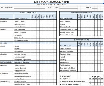 Customizable K3-K5 Report Card Template for Teachers and Homeschoolers