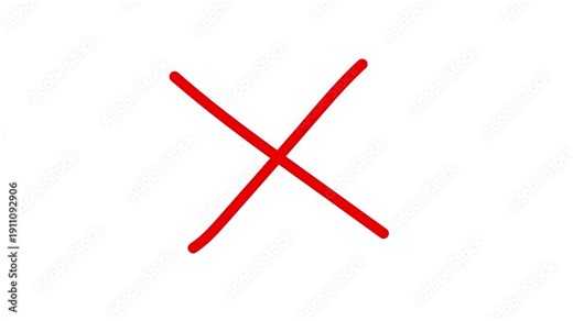 Red X symbol for wrong choice and error verification, glowing cross mark animation for incorrect answers, failure icon motion graphics for business videos, white screen background effect. 4K