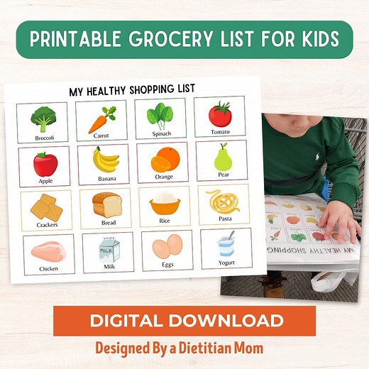 Printable Grocery Shopping List for Toddlers and Kids, Designed by Dietitian, Healthy Shopping List for Children, Fun Preschool Activity - Etsy