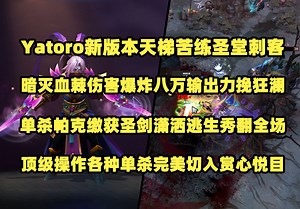 Yatoro新版本天梯苦练圣堂刺客；顶级操作暗灭血棘伤害爆炸；八万输出力挽狂澜；单杀帕克缴获圣剑潇洒逃生秀翻全场；完美切入各种单杀赏心悦目；7653688247