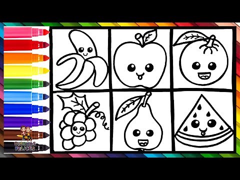 Dibuja y Colorea Frutas 🍎🍊🍌🍐🍇🍉 Dibujos Para Niños