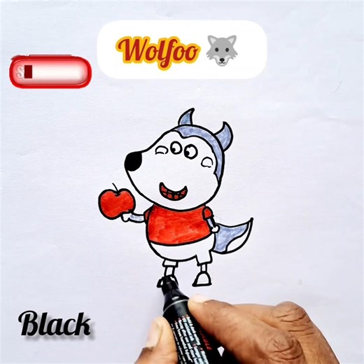 vow!! wolfoo.. super drawing 😍.. wolfoo with apple🍎 #wolfoo #wolfooseries