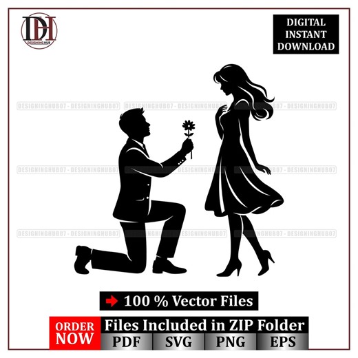 Marriage Proposal Couple Vector SVG : Romantic Love Illustration (digital Download) - Etsy Canada