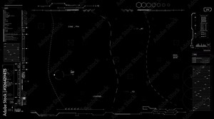 PNG Alpha.Technological HUD frame viewfinder. Digital infographic data display.User Interface Head-Up Display template. Tech 2D texture for 3D transparent HUD material. Broadcast interface.