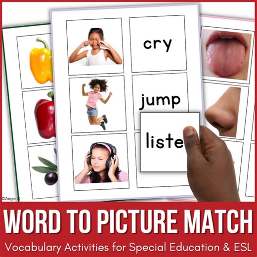 Vocabulary Activities Match Word to Picture ESL Speech Therapy Autism Special Ed