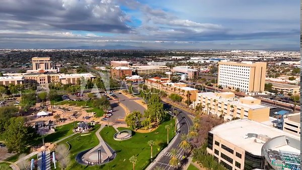 Arizona State Capitol, State Senate, House of Representatives building and Wesley Bolin Memorial Plaza aerial view in city of Phoenix, Arizona AZ, USA.