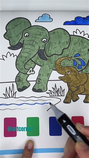 “Painting a Loving Elephant Mom and Her Baby” 🐘❤️✌️#coloring #music #shorts #paiting #viral #short