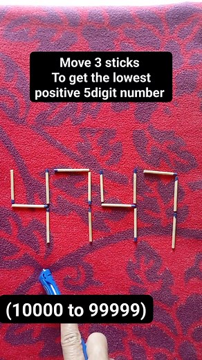 Move 3 sticks to get the lowest positive 5 digit number. ( 10000 to 99999) #Number #move #digit #maths #Lowest | Sheila Esguerra