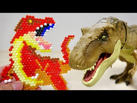 気になってたティラノサウルス作りました! アクアビーズ 5000ビーズバケツ 恐竜大図鑑セット