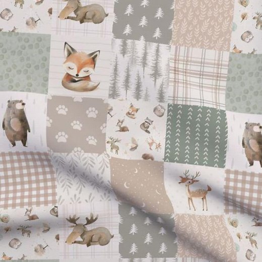 Woodland Baby Animal Cheater Quilt Fabric by the Yard Neutral Nursery in Soft Earth Tone Forest Friend Bear Moose Fox Fabric Modern Baby - Etsy