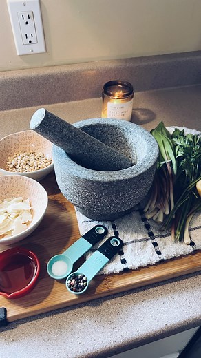 Wild Garlic Pesto… or leek, or ramp… I’ve even heard some call them wild onions. What do you call them? I picked some wild garlic while I was out turkey scouting today. The leaves made a delicious pesto that really spruced up the parmesan chicken we had for supper. The recipe: • 1 cup wild garlic leaves • 1/2 lemon, juiced • 1/4 cup raw pine nuts • 10 stalks of fresh parsley • 1/2 tsp salt (adjust to taste) • 1/2 tsp black pepper (adjust to taste) • 1/4 cup olive oil (extra virgin, if available)