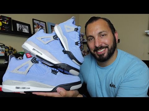 Jordan 4 University Blue (UNC) Adult, Grade School (GS) and Preschool (PS) In Hand Review