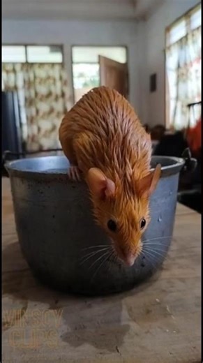 “Mouse Escapes the Pot After a Swim—Too Cute! 🐭💦😂” #cuteanimals #mousevideo #animalshorts #cute