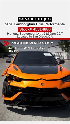 👉THIS URUS PERFORMANTE is ready for auction! Head to iaai.com for more details and to bid now!