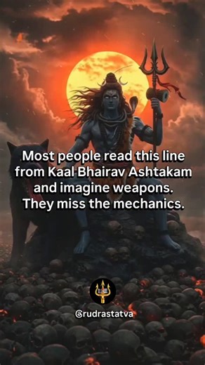 Rudra's Tatva on Instagram: "Shoolatanka Paasha Danda Paanim Aadi Kaaranam. This verse is not describing weapons. It is describing interventions. The Trident is precision. Fear is not philosophical. It is stored in specific neural and somatic nodes. Amygdala activation. Gut contraction. Breath collapse. The Trident is targeted awareness that pierces the exact circuit where the loop lives. The Axe is interruption. The Default Mode Network sustains the constructed identity, the internal narrator o