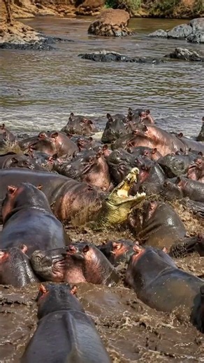 A Mother Hippo’s Fight to Protect Her Baby 😱 #short #shorts #youtubeshorts #nuralomOfficial
