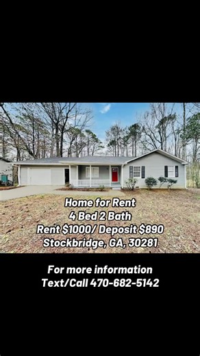 🚨🏡 AMAZING RENTAL DEAL IN STOCKBRIDGE, GA! 🏡🚨 If you’ve been searching for a spacious home at an affordable price near Atlanta, this one might be exactly what you need! This beautiful 4 bedroom, 2 bathroom home offers plenty of space, comfort, and a welcoming environment for families, roommates, or anyone who wants extra room to live and relax. Homes with 4 bedrooms at this price are rare, so don’t miss this opportunity! ✨ Home Features: 🛏️ 4 Spacious Bedrooms with great natural lighting 🛁