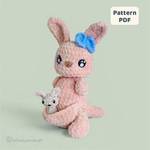 Kangaroo Amigurumi Crochet Pattern PDF | Mother and Baby Joey | Kawaii Animal Low Sew - Etsy