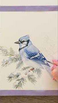 Watercolor Bird Tutorial- Easy Blue Jay painting #shorts #youtubeshorts #birdpainting #relaxingart