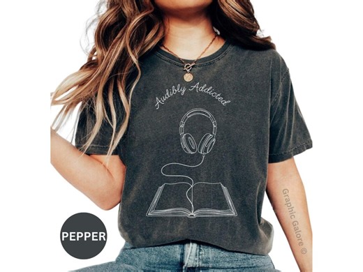 Audibly Addicted T-shirt, Book and Headphones, Listening Lover, Audiobook Tee, Reading Gift, Bookworm, Music Lover, Minimalist Design - Etsy