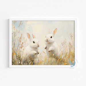 Springtime Bunny Meadow - Vintage Printable Rabbit Art, Cute White Bunnies in Cozy Cottagecore Grassland, Easter Digital Download 135 - Etsy Canada