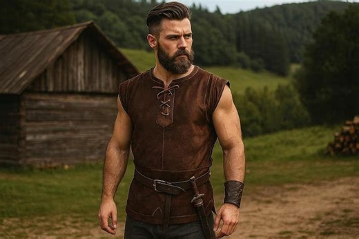 Renaissance Knight Men's Vest, Medieval Gothic Sleeveless Vest, Vintage Punk Black/brown Shirt, Ren Faire Viking Vest, Pirate Cosplay Tunic