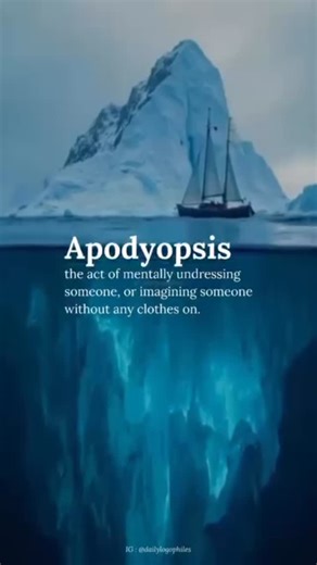 Daily Logophilia | New Words on Instagram: "Apodyopsis (pronounced ap-oh-die-OP-sis) is a rare and somewhat playful term that refers to the act of mentally undressing someone—imagining them without clothes, usually in a sensual or voyeuristic way. The word is derived from Ancient Greek: “apodyo-” meaning to undress, and “-opsis” meaning a view or sight. Though not a common term in modern usage, it occasionally appears in poetic, erotic, or humorous contexts to describe a fleeting, private fantas