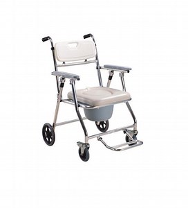 [Hot Item] Sturdy Chrome Steel Frame Commode Wheelchair with Toilet and Footrest