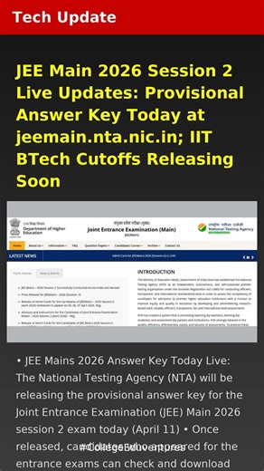 JEE Main 2026 Session 2 Live Updates: Provisional Answer Key Today at jeemain.nta.nic.in; IIT BTech