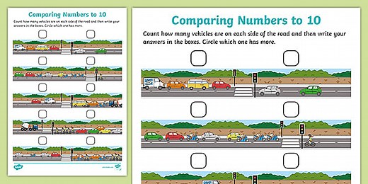 Comparing Numbers to 10 Transport-Themed Activity