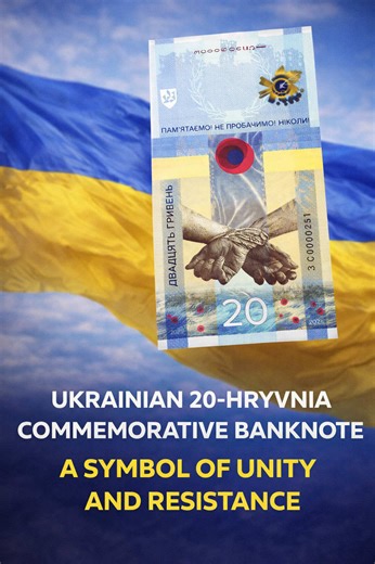This is not just money. 🇺🇦 Ukraine’s commemorative 20 hryvnia tells a story of unity, sacrifice, and resistance. Every detail on this banknote carries memory, strength, and a message to the world.” #banknotes #ukraine #commemorativebanknote #currencycollection #history