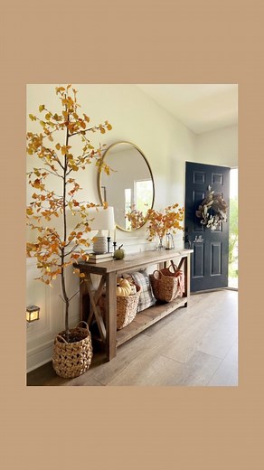 DIY faux fall tree! Comment LINK and I’ll send you links to all the supplies I used and the decor in the space!🍂 This was a super simple DIY. I found the tree limb laying out in the woods lol then I had the faux florals from last year! So I decided to make a faux tree for fall. All you do is rip the faux stems into smaller pieces so you can use them all over the tree. They will tear apart in segments pretty easy! Then I used hot glue to add extra support to each piece of floral that I glued on.