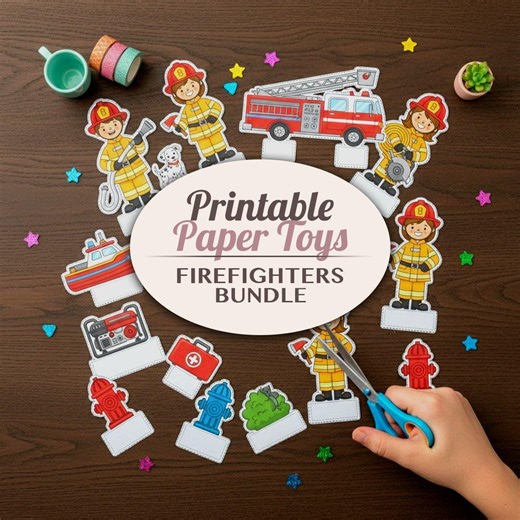 Firefighter Printable Paper Toy Cut Outs - Kids Craft Activity Bundle - Etsy