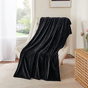 NICETOWN Fleece Throw Black 50" x 60", Super Soft Lightweight Microfiber Flannel Blankets for Travel Camping, Fuzzy Blanket for Kids, Cozy Luxury Plush Sofa Blankets