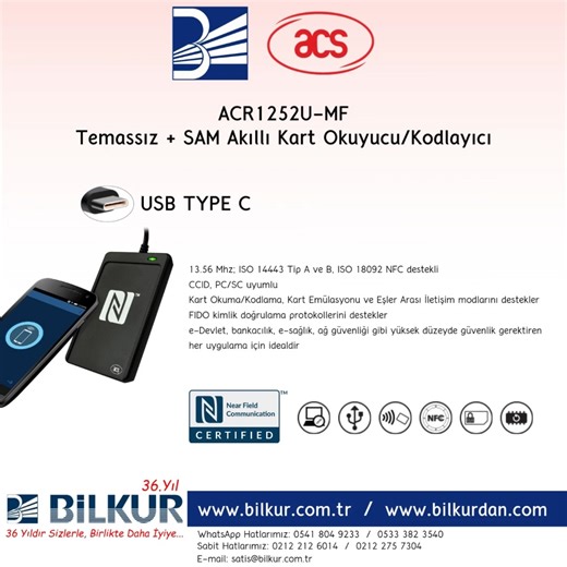 Bilkurdan | 💡 Temassız çözümlerde fark yaratın! ACS ACR1252U-MF Temassız Akıllı Kart Okuyucu/Kodlayıcı şimdi USB Type-C ile daha güçlü ve daha uyumlu.... | Instagram