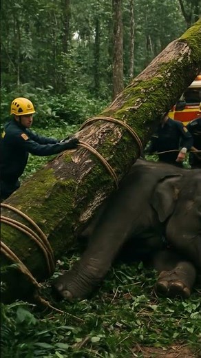 Heroic Forest Rescue: Team Saves Trapped Baby Elephant in Under the tree