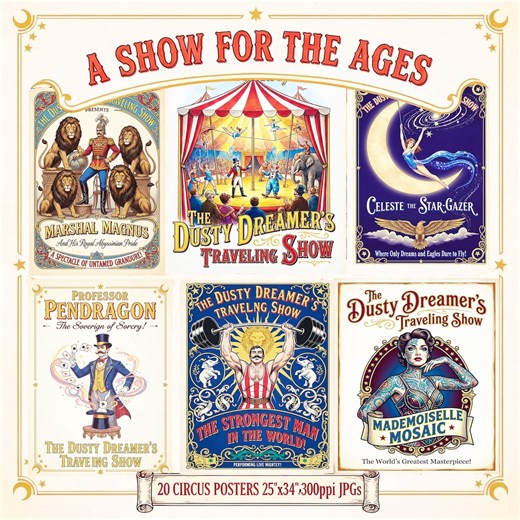 Vintage Circus Poster Set, 20 Digital Prints, Antique Carnival Decor, Victorian Big Top Illustrations, Gallery Wall Art, Instant Download - Etsy