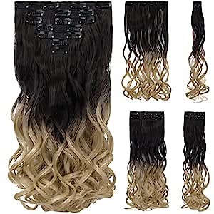 Wavy Hair Extensions,Black Hair Extension 18"Wavy Synthetic Blonde Clips Hair Pieces Women SYXLCYGG Fluffy¬ Tangled Grey Clip in Extention 22" Straight Real Girls Silver Dark Brown White