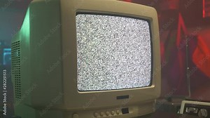 noisy blank bad reception screen on a retro old computer monitor or TV from the 90s 80s