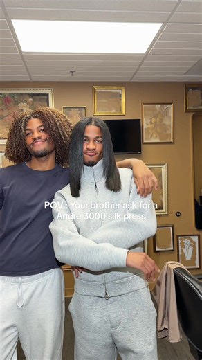 Giving my brother an André 3000 silk press. #SilkPress #naturalhair #haircuttransformation #SilkPressTutorial