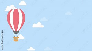 hot air balloon cartoon animation in the sky for background presentation copyspace negative space