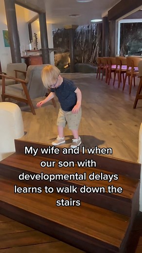 Son Overcomes Developmental Disabilities: Learning to Walk Down Stairs