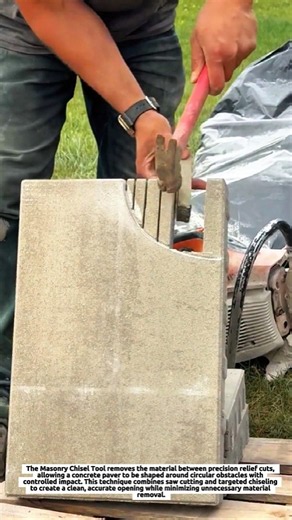 Paver Cutting Tool Removes Concrete Waste for Accurate Circular Fits Using Relief Cuts and Chiseling