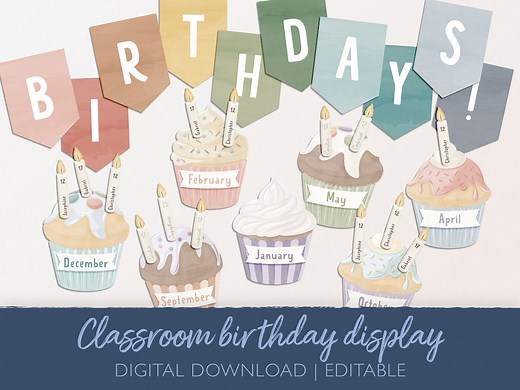 Cupcake Classroom Birthday Display: Printable Bulletin Board Kit (digital Download) - Etsy