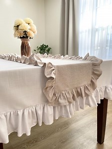 Beige Ruffled Linen Table Runner, Ruffled Runner, Farmhouse Table Decor, Holiday Table Decor, Wedding Table Decor, Everyday Dining, Runner - Etsy