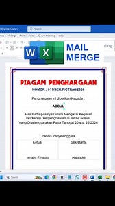 46K views · 90 reactions | Tampilkan Nama Serifikat dengan Mail Merge #certificate #mailmerge #suratmasal #carabuatsertifikatotomatos #carabuatpiagamotomatis #microsoftword #microsoftexcel #belajarngetik #belajarword #belajarexcel #tips #trik #tutorial #belajarkomputer #belajarlaptop #fyp #tranding #shortcutkeys semua orang | Isnaini Elhabib | Facebook