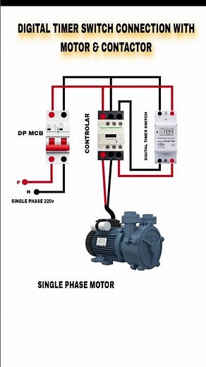 DIGITAL TIMER SWITCH CONNECTION WITH MOTOR & CONTACTOR #shorts #viral #YouTubeshots.